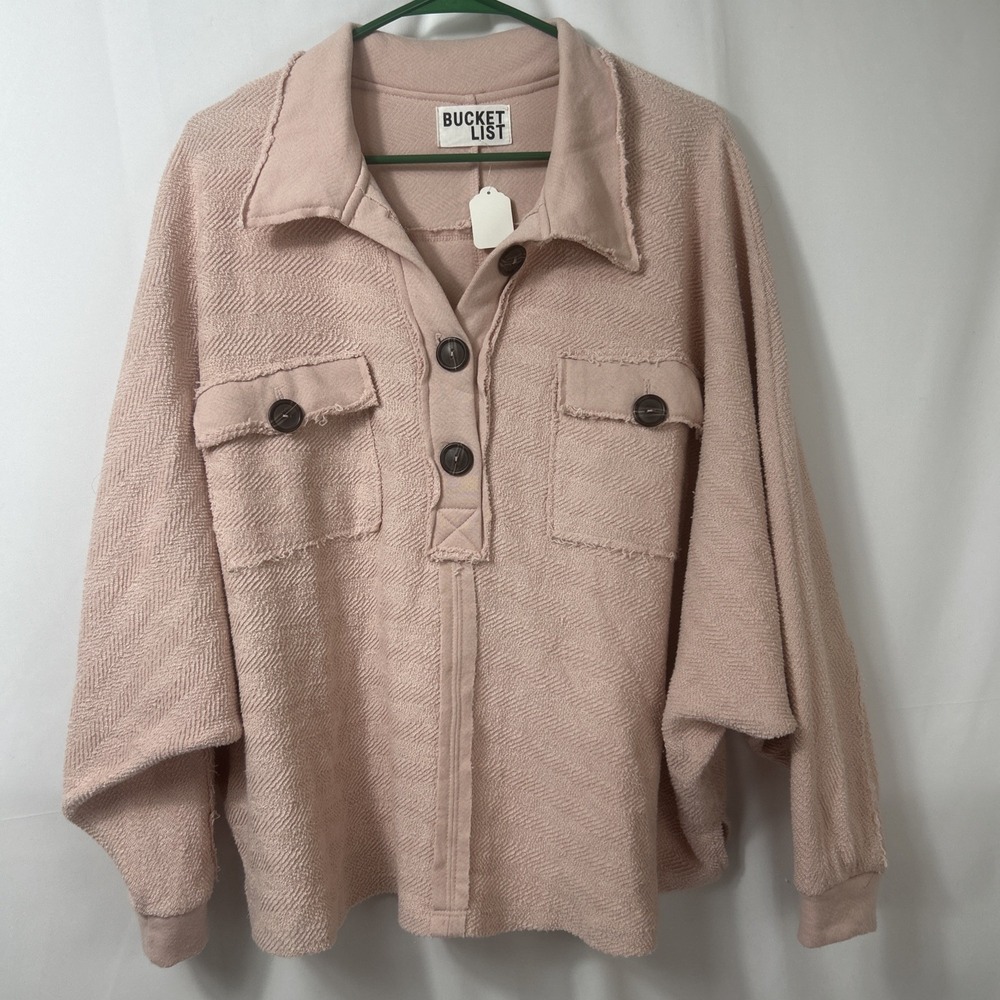 Bucket List Womens Medium Rose Pink Cotton Sweatshirt Oversized Cropped Boho